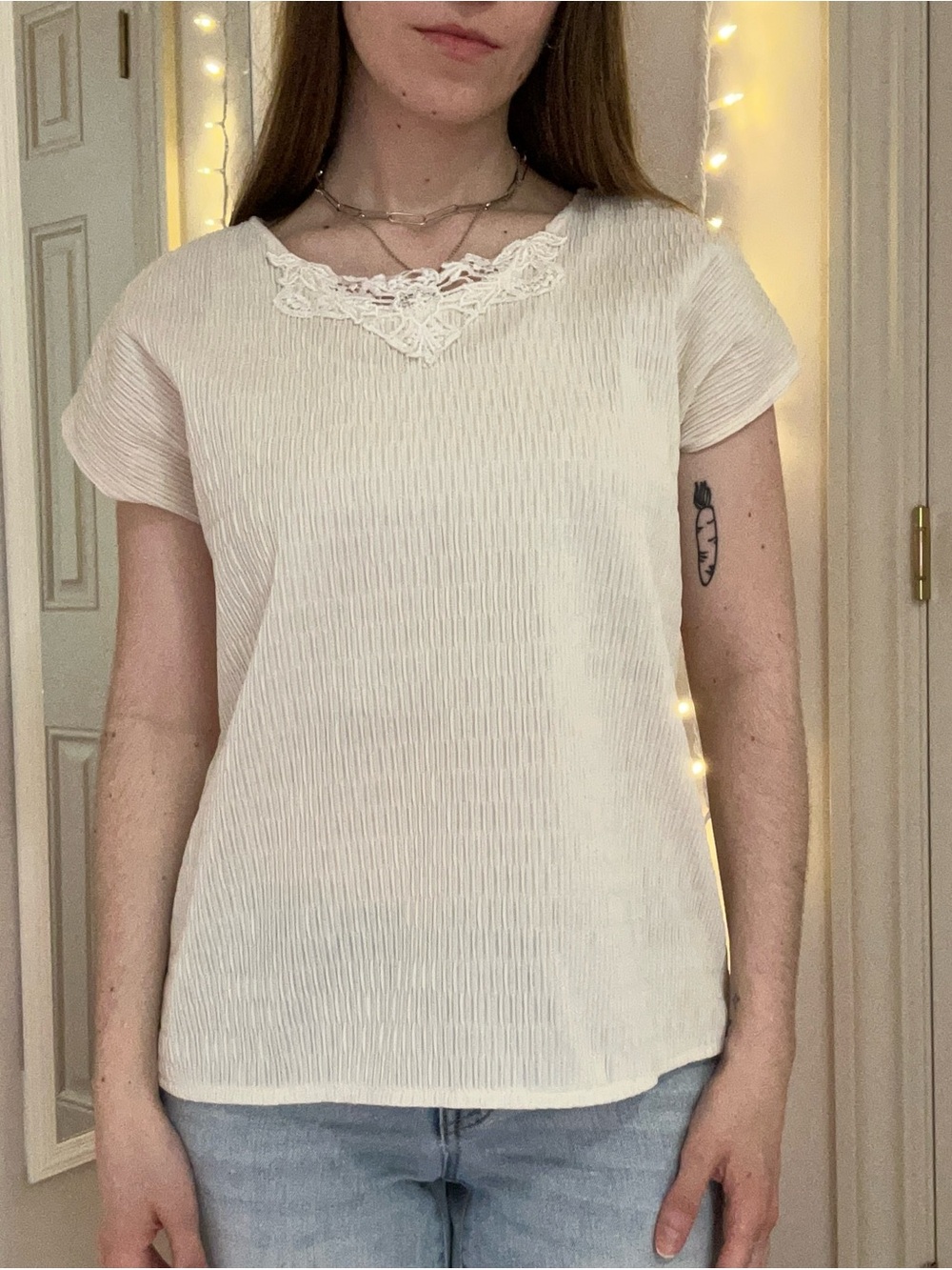 Vintage Cream Short Sleeve Blouse